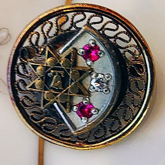 Vtg Medal Pin 1/20 12K GF Yellow Gold Filled Diamond Pink Sapphire Liberty Bell